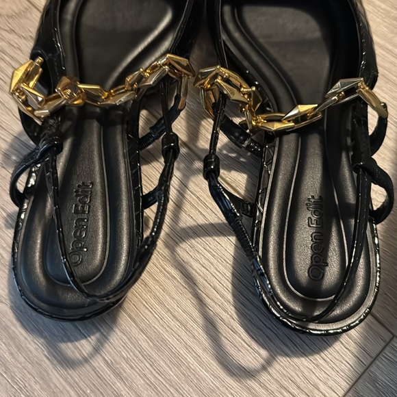 New! Open Edit Olympia Snakeskin Embossed Slingback Flat (Women). Size 7. Black - Picture 8 of 9